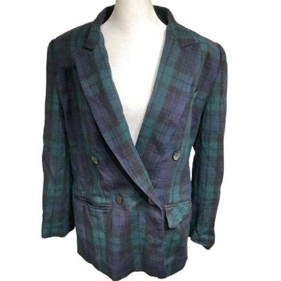 Giorgio Sant Angelo Jackets & Blazers - Giorgio Sant'Angelo Blue Green Plaid Wool Peacoat 12, Vintage, Preppy, Cozy